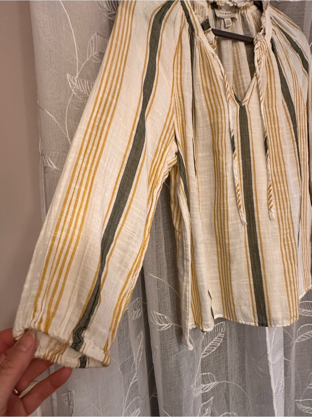 Lucky Brand Cream Blouse with Mustard & Olive Stripes - Picture 2 of 9
